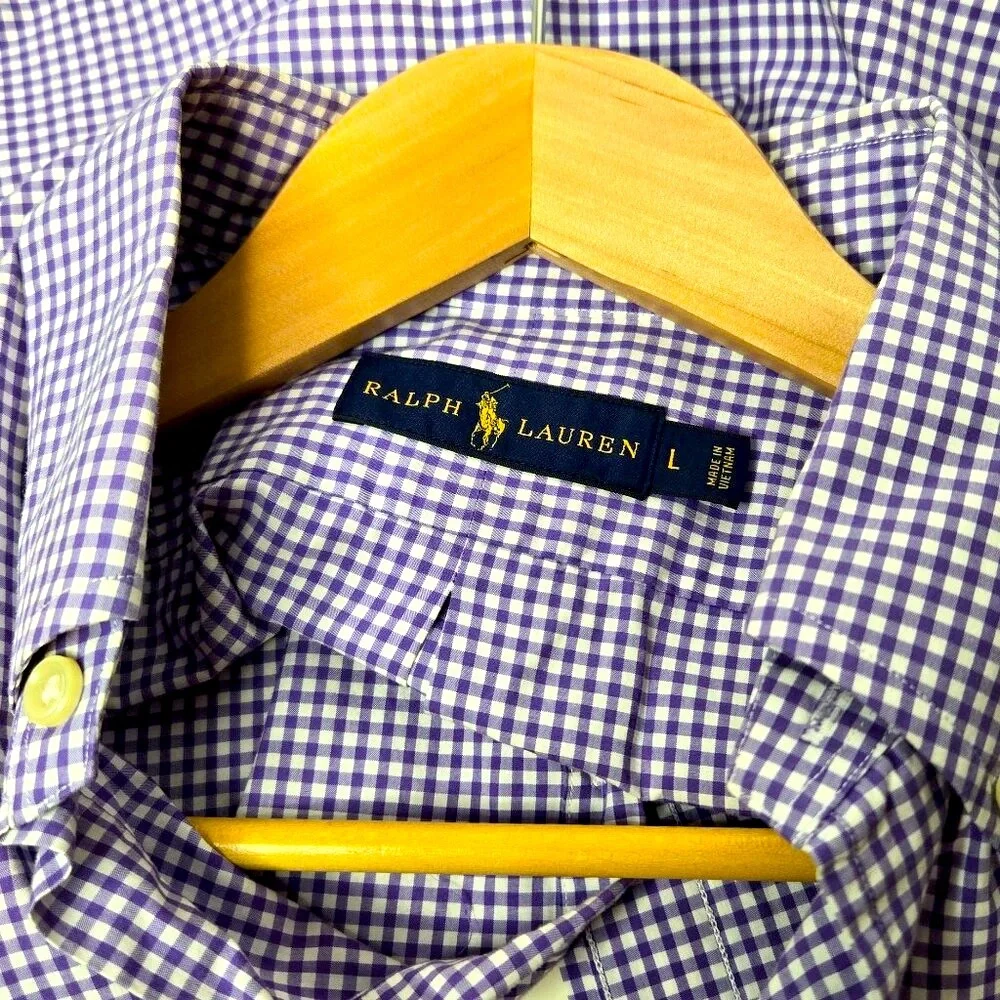 Polo Ralph‎ Lauren Purple Gingham Check Shirt Men's Preppy Embroidered Pony L